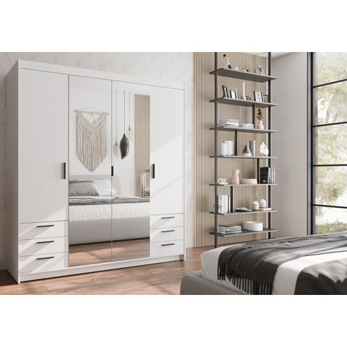 Armoire Avec Miroir 4 Portes 6 Tiroirs Storicos Blanc L.176,3 Cm - Design Moderne