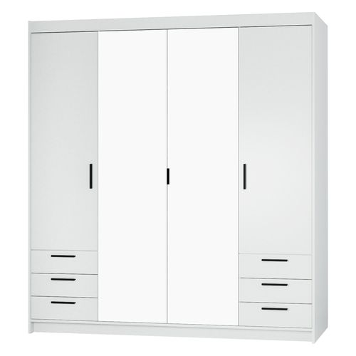 Armoire Avec Miroir 4 Portes 6 Tiroirs Storicos Blanc L.176,3 Cm - Design Moderne