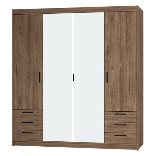 Armoire Avec Miroir 4 Portes 6 Tiroirs Storicos Imitation Chêne Lefkas L.176,3 Cm - Design Moderne