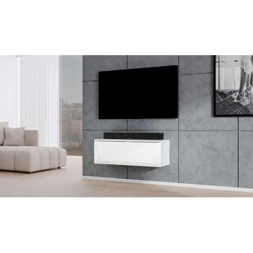 Meuble TV Suspendu Loriano 100 Cm Blanc Mat Et Brillant 100/34/32 - Push-to-open