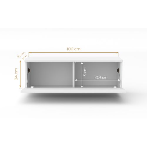Meuble TV Suspendu Loriano 100 Cm Blanc Mat Et Brillant 100/34/32 - Push-to-open