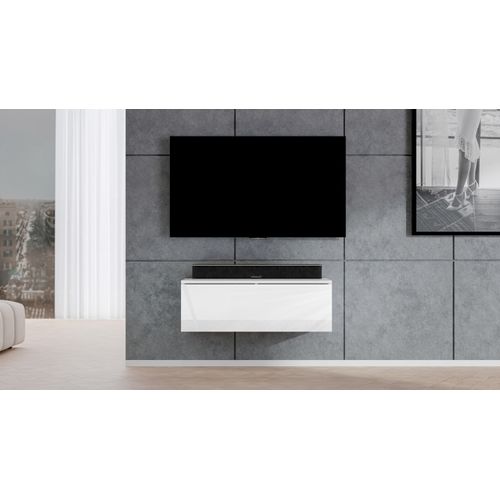 Meuble TV Suspendu Loriano 100 Cm Blanc Mat Et Brillant 100/34/32 - Push-to-open