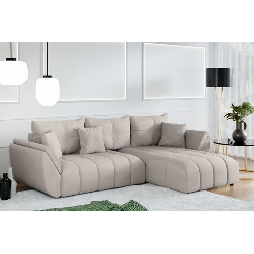 Canapé D’angle Réversible En Tissu Beige Antalya 280x190x91 Cm – Avec Coffre Et Fonction Lit
