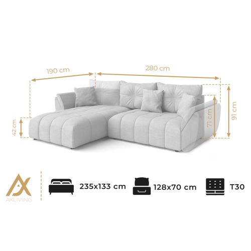 Canapé D’angle Réversible En Tissu Beige Antalya 280x190x91 Cm – Avec Coffre Et Fonction Lit