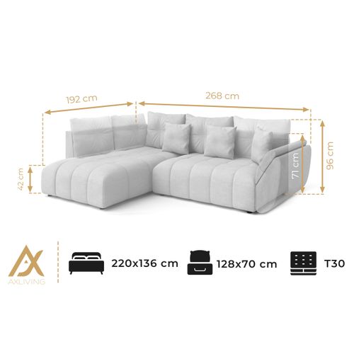 Canapé D’angle Réversible En Tissu Beige Kayseri 268x192x96 Cm – Avec Coffre Et Fonction Lit