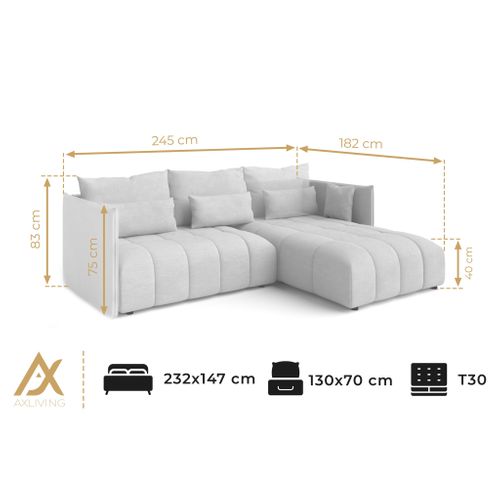 Canapé D’angle Réversible En Tissu Gris Gaziante 245x182x83 Cm – Avec Coffre Et Fonction Lit