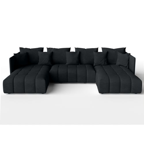 Canapé Panoramique En Tissu Anthracite Mersino U 353/180/83 Cm - Avec Coffre Et Fonction Lit