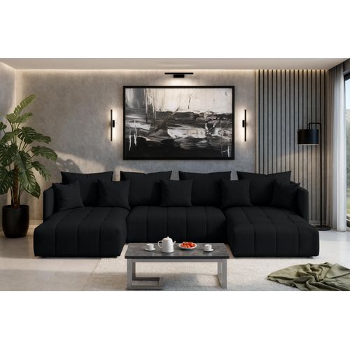 Canapé Panoramique En Tissu Anthracite Mersino U 353/180/83 Cm - Avec Coffre Et Fonction Lit