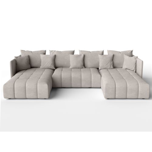 Canapé Panoramique En Tissu Beige Mersino U 353/180/83 Cm - Avec Coffre Et Fonction Lit