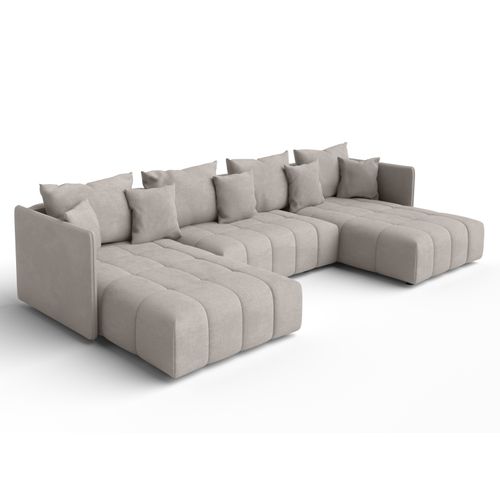 Canapé Panoramique En Tissu Beige Mersino U 353/180/83 Cm - Avec Coffre Et Fonction Lit