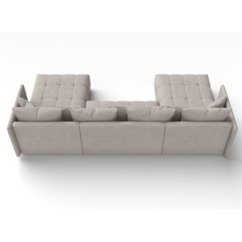 Canapé Panoramique En Tissu Beige Mersino U 353/180/83 Cm - Avec Coffre Et Fonction Lit