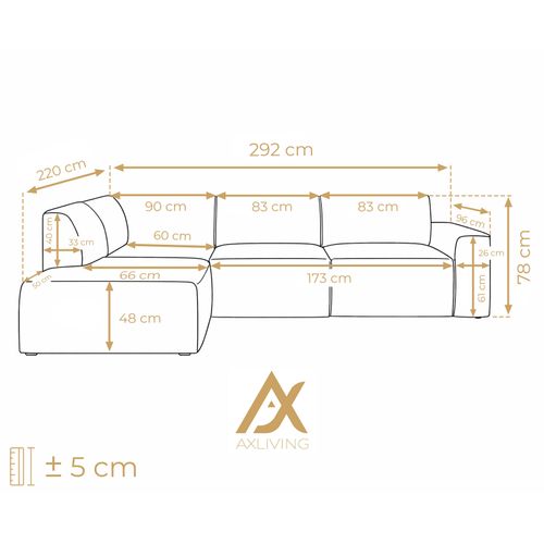 Canapé D'angle Gauche En Tissu Didim L 292/220/78 Cm - Crème