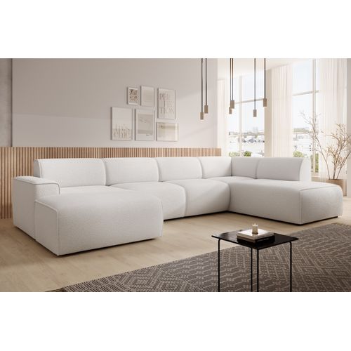 Canapé Panoramique Droit En Tissu Didim U 378/220/78 Cm - Blanc