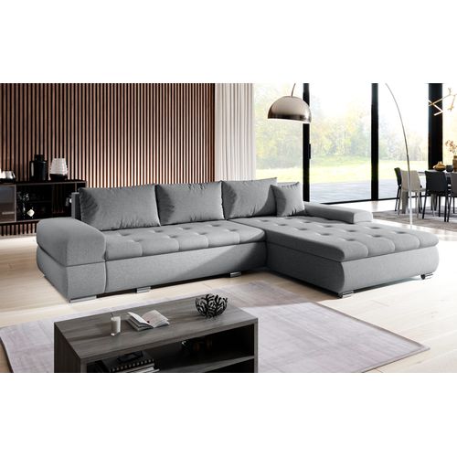 Canapé D’angle Réversible En Tissu Gris Sivaso 310x210x85 Cm – Avec Coffre Et Fonction Lit