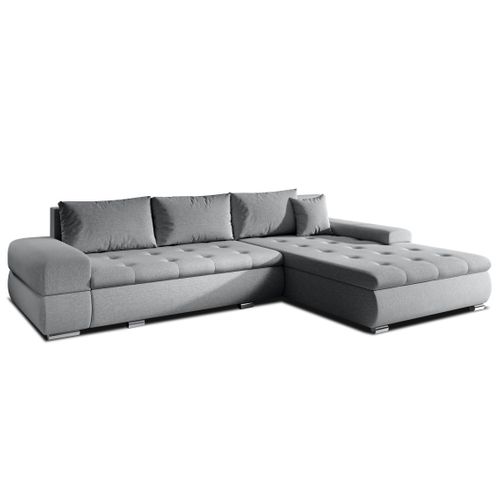 Canapé D’angle Réversible En Tissu Gris Sivaso 310x210x85 Cm – Avec Coffre Et Fonction Lit