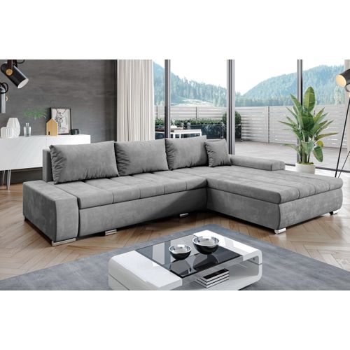 Canapé D’angle Réversible En Tissu Gris Tunceli 297x210x85 Cm – Avec Coffre Et Fonction Lit
