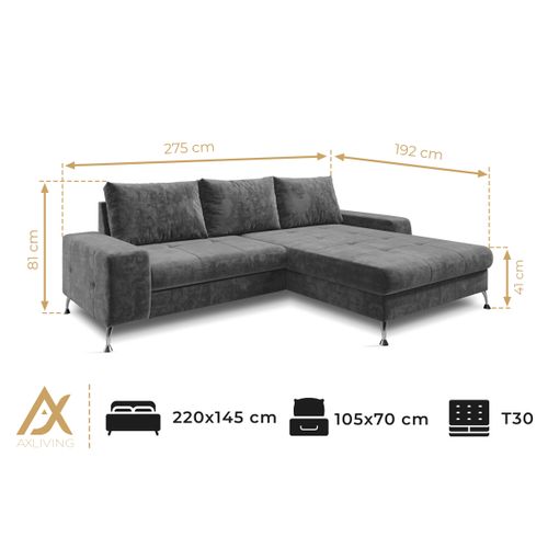 Canapé D'angle Droit En Tissu Beige Clair Artemia 275/192/81 Cm - Avec Coffre Et Fonction Lit