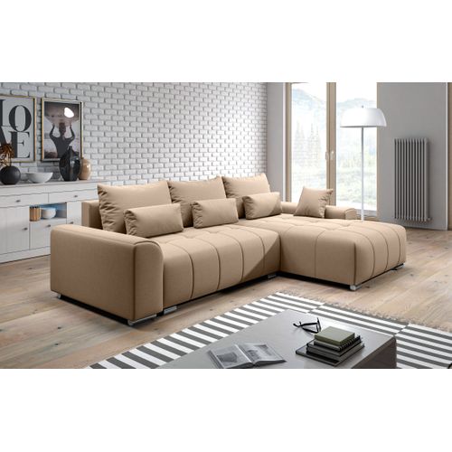 Canapé D’angle Réversible En Tissu Beige Rivolli 260x179x98 Cm – Avec Coffre Et Fonction Lit