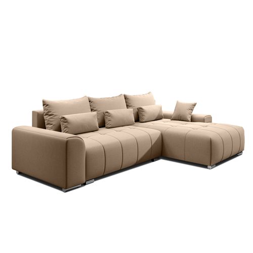 Canapé D’angle Réversible En Tissu Beige Rivolli 260x179x98 Cm – Avec Coffre Et Fonction Lit