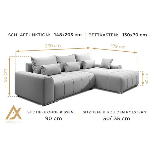 Canapé D’angle Réversible En Tissu Noir Rivolli 260x179x98 Cm – Avec Coffre Et Fonction Lit