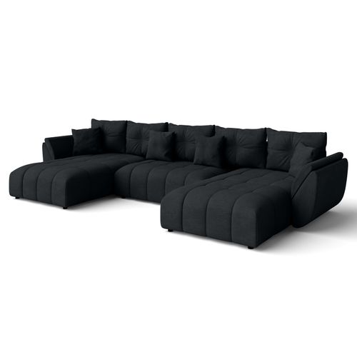 Canapé Panoramique En Tissu Noir Antalya U 382/190/91 Cm - Avec Coffre Et Fonction Lit