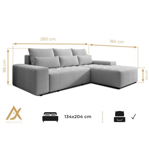 Canapé D’angle Réversible En Tissu Noir Alvorada 280x184x88 Cm – Avec Coffre Et Fonction Lit