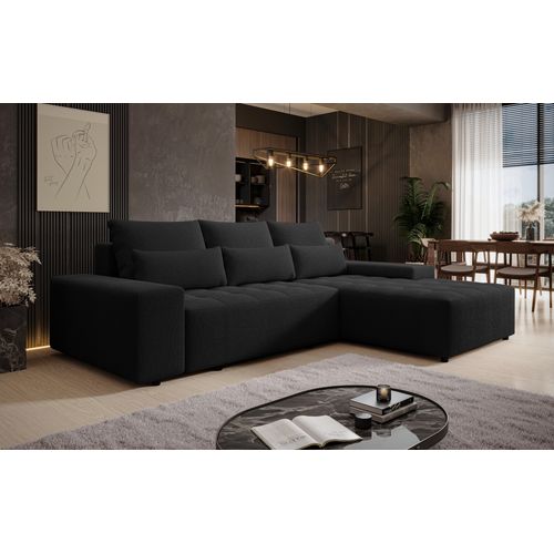 Canapé D’angle Réversible En Tissu Noir Alvorada 280x184x88 Cm – Avec Coffre Et Fonction Lit