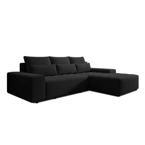 Canapé D’angle Réversible En Tissu Noir Alvorada 280x184x88 Cm – Avec Coffre Et Fonction Lit