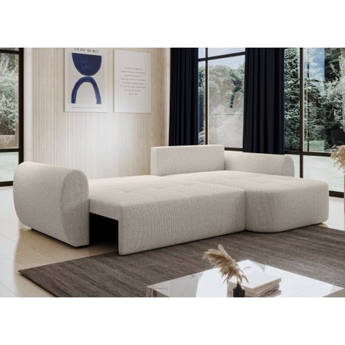 Canapé D’angle Réversible En Tissu Beige Nubio 282x170x91 Cm – Avec Coffre Et Fonction Lit
