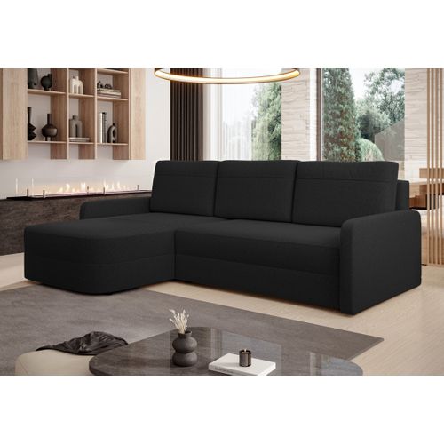 Canapé D’angle Réversible En Tissu Noir Nebbiolo 250x170x88 Cm – Avec Coffre Et Fonction Lit