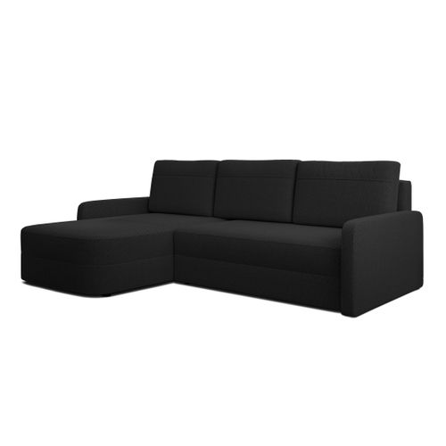 Canapé D’angle Réversible En Tissu Noir Nebbiolo 250x170x88 Cm – Avec Coffre Et Fonction Lit
