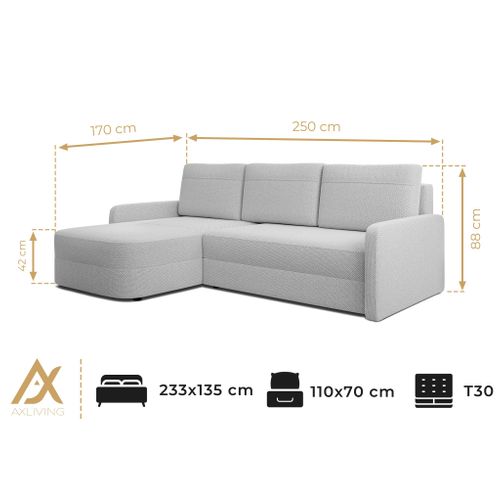 Canapé D’angle Réversible En Tissu Noir Nebbiolo 250x170x88 Cm – Avec Coffre Et Fonction Lit