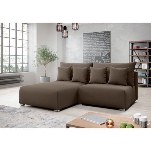 Canapé D'angle Gauche En Tissu Marron Ederra 208/190/91 Cm - Avec Coffre Et Fonction Lit