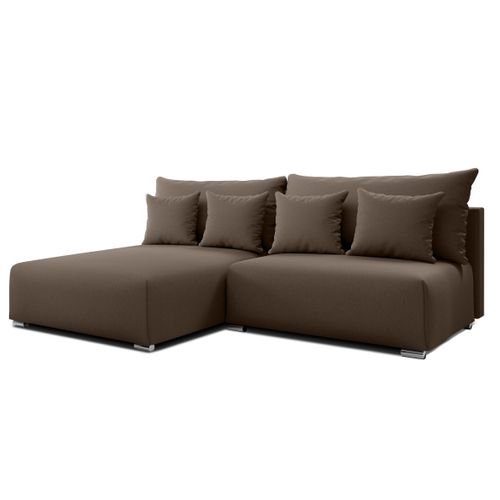 Canapé D'angle Gauche En Tissu Marron Ederra 208/190/91 Cm - Avec Coffre Et Fonction Lit