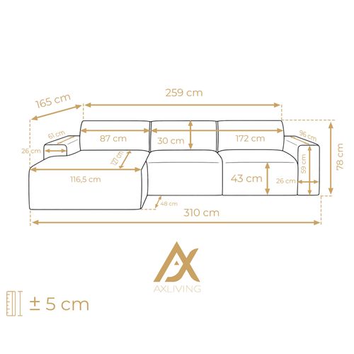 Canapé D'angle Gauche En Tissu Didim 310/165/78 Cm - Vert
