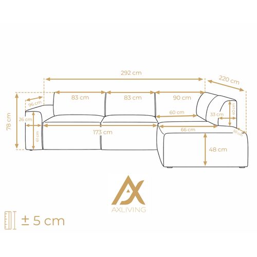 Canapé D'angle Droit En Tissu Didim L 292/220/78 Cm - Argenté