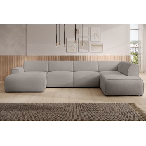 Canapé Panoramique Droit En Tissu Didim U 378/220/78 Cm - Beige