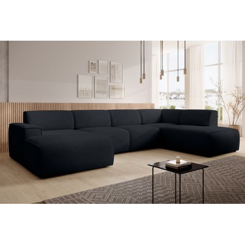 Canapé Panoramique Droit En Tissu Didim U 378/220/78 Cm - Noir