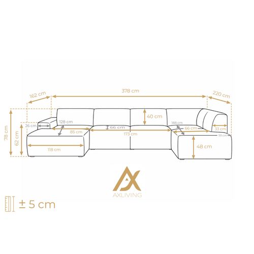 Canapé Panoramique Droit En Tissu Didim U 378/220/78 Cm - Noir
