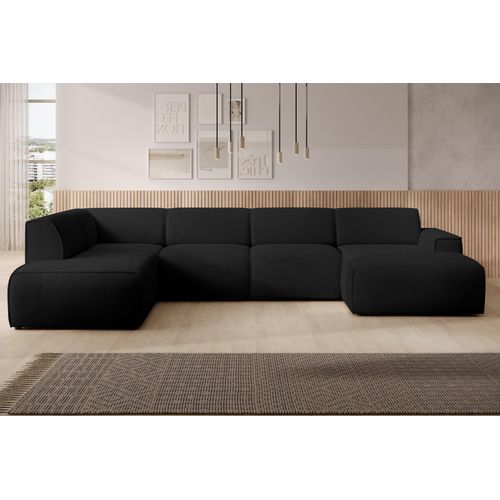 Canapé Panoramique Gauche En Tissu Didim U 378/220/78 Cm - Noir