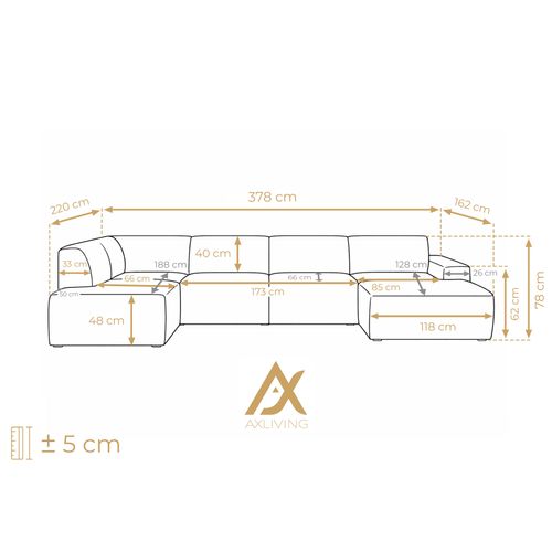 Canapé Panoramique Gauche En Tissu Didim U 378/220/78 Cm - Taupe