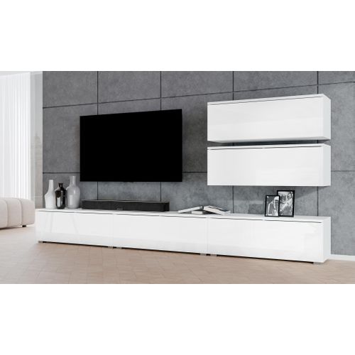 Ensemble De Meuble TV 5 Pièces Loriano V Blanc Mat Et Brillant 300/104,5/32 - Push-to-open, Pieds