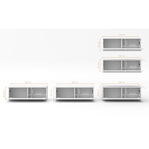 Ensemble De Meuble TV 5 Pièces Loriano V Blanc Mat Et Brillant 300/104,5/32 - Push-to-open, Pieds