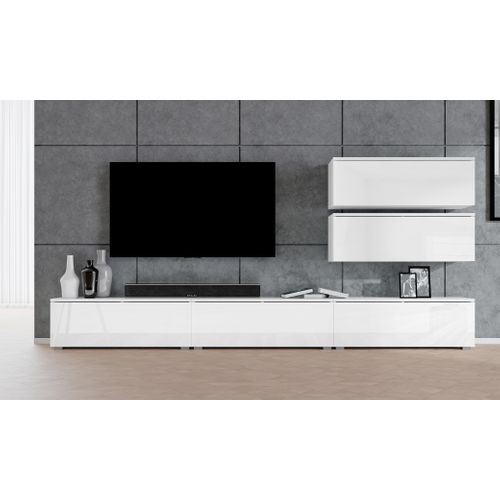 Ensemble De Meuble TV 5 Pièces Loriano V Blanc Mat Et Brillant 300/104,5/32 - Push-to-open, Pieds
