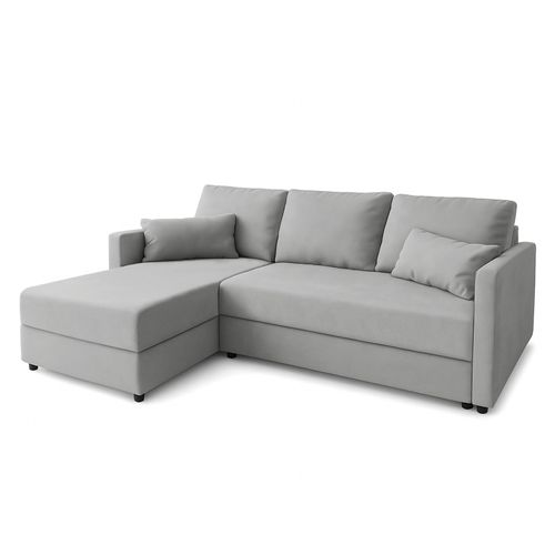 Canapé D’angle Réversible En Tissu Gris Clair Dolceo 226/140/78 Cm – Avec Coffre Et Fonction Lit