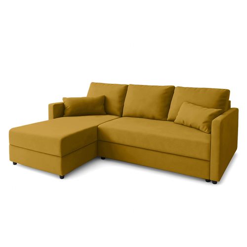 Canapé D’angle Réversible En Tissu Jaune Dolceo 226/140/78 Cm – Avec Coffre Et Fonction Lit
