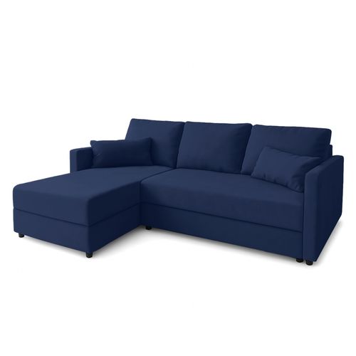 Canapé D’angle Réversible En Tissu Bleu Dolceo 226/140/78 Cm – Avec Coffre Et Fonction Lit