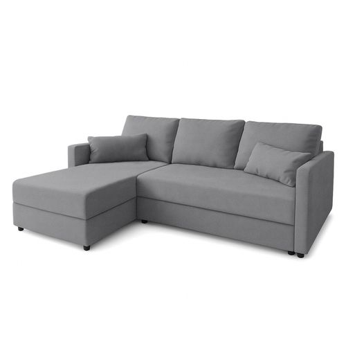 Canapé D’angle Réversible En Tissu Argenté Dolceo 226/140/78 Cm – Avec Coffre Et Fonction Lit