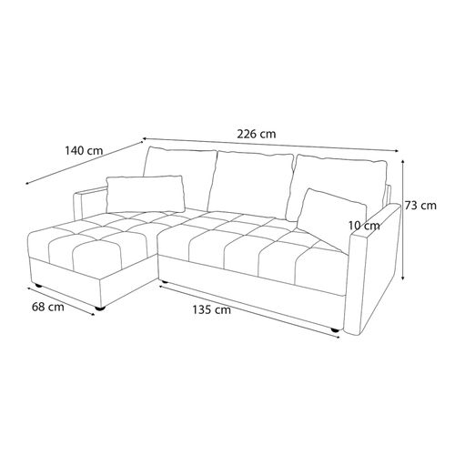 Canapé D’angle Réversible En Tissu Argenté Dolceo 226/140/78 Cm – Avec Coffre Et Fonction Lit