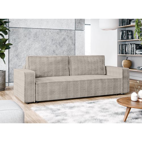 Canapé Convertible 3 Places En Velours Côtelé Beige Aydin 238/94/85 Cm - Coffre + Lit